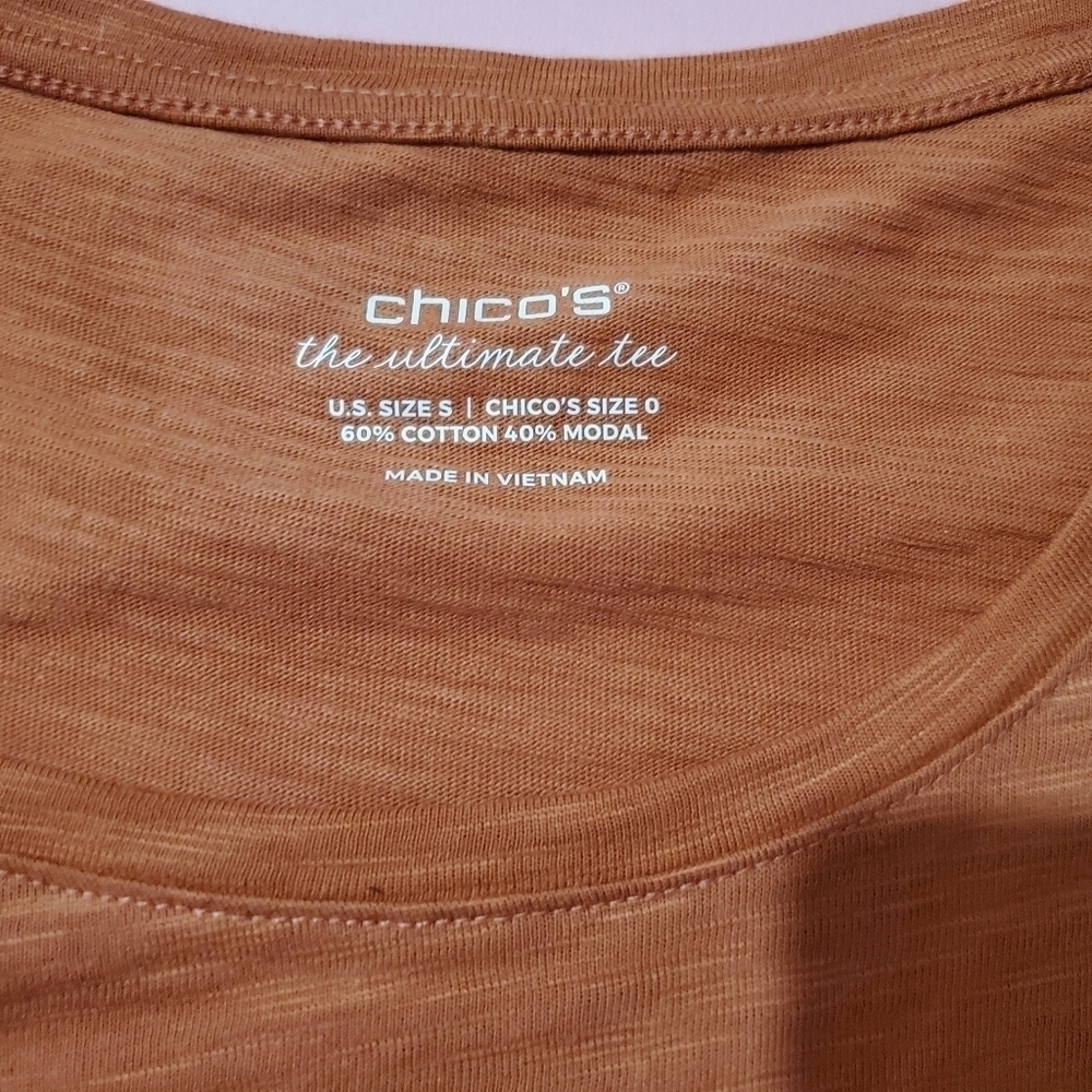 Chicos The Ultimate Tee Burnt Pumpkin Orange Adjustabke Sleeves - Picture 2 of 8
